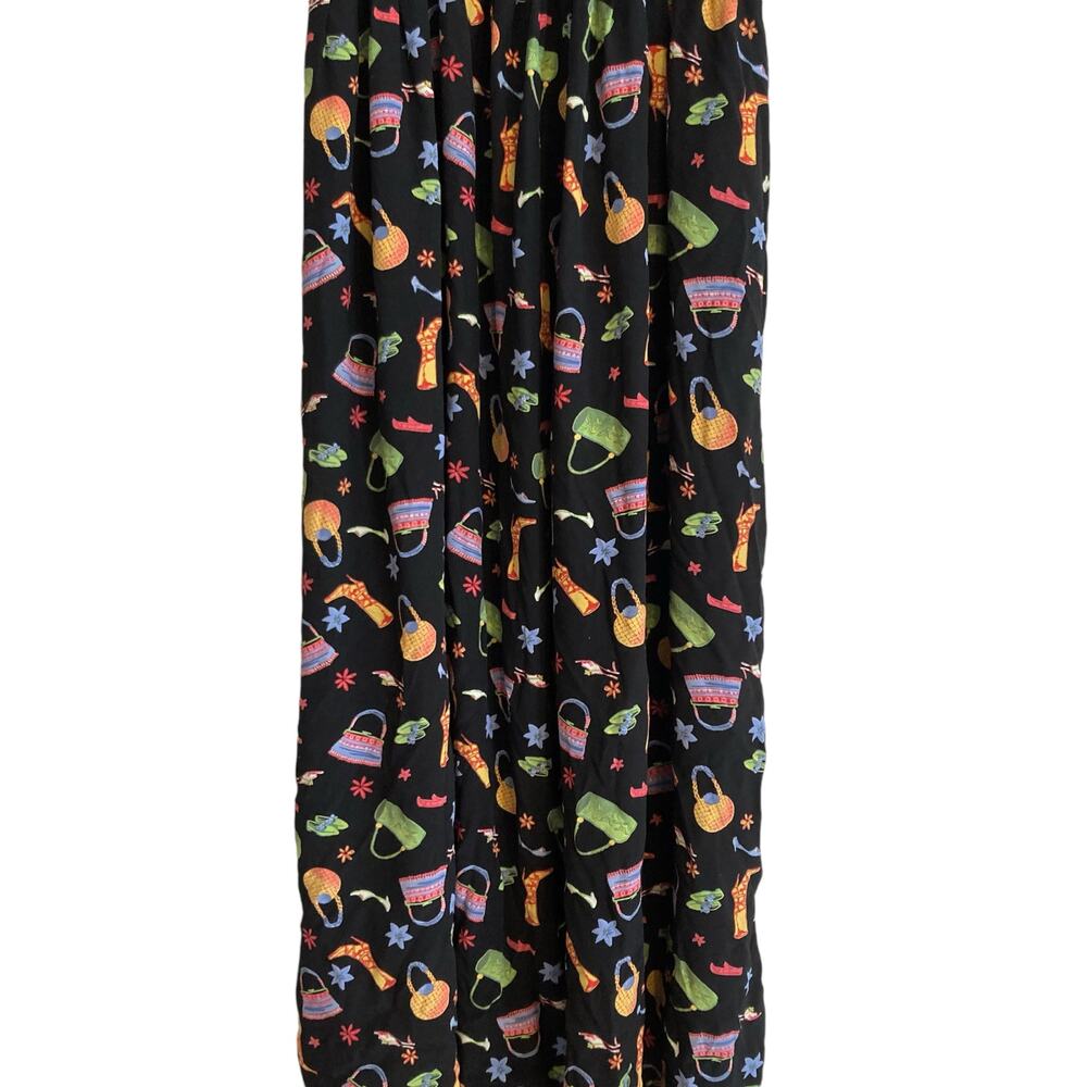 Vintage Y2K Coldwater Creek Black A-Line Dress Whimsical Print Sz Small Rayon - Picture 12 of 16